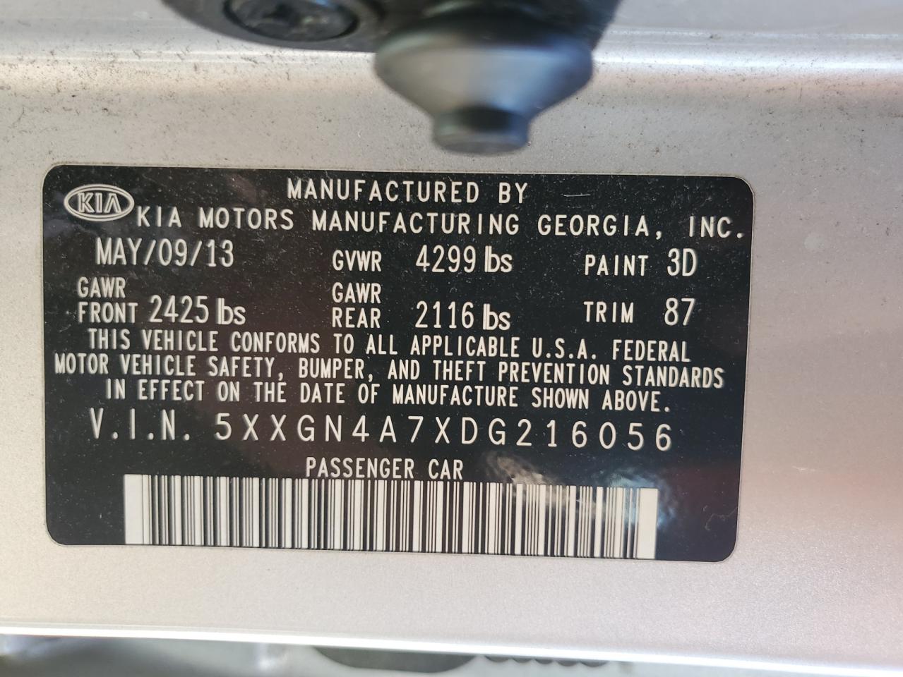 2013 Kia Optima Ex VIN: 5XXGN4A7XDG216056 Lot: 61949795