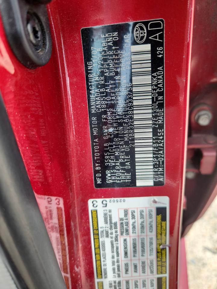 2008 Toyota Corolla Ce VIN: 2T1BR32E38C933756 Lot: 65208355