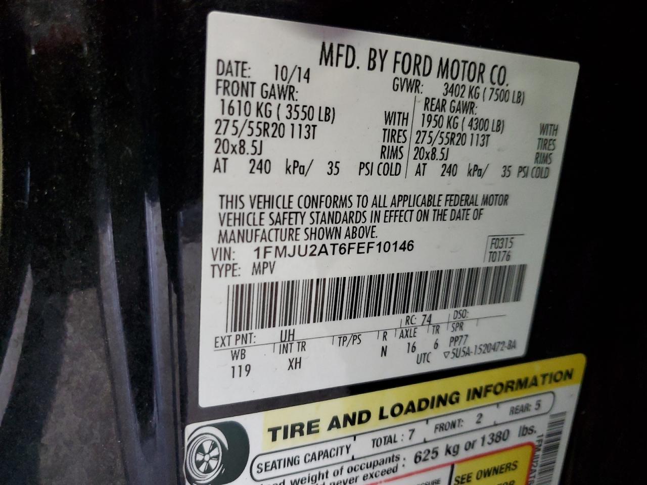 2015 Ford Expedition Limited VIN: 1FMJU2AT6FEF10146 Lot: 63243025