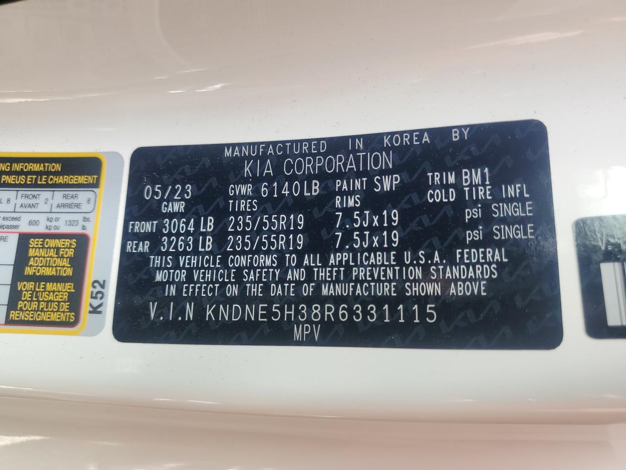 2024 Kia Carnival Sx VIN: KNDNE5H38R6331115 Lot: 63205645