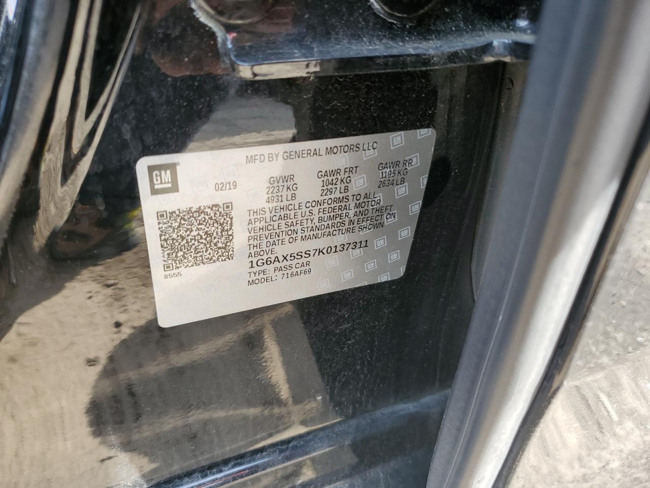 2019 Cadillac Cts Luxury VIN: 1G6AX5SS7K0137311 Lot: 66826405