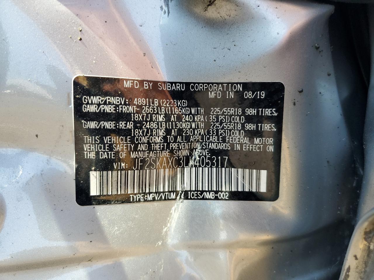 2020 Subaru Forester Touring VIN: JF2SKAXC3LH405317 Lot: 64608205