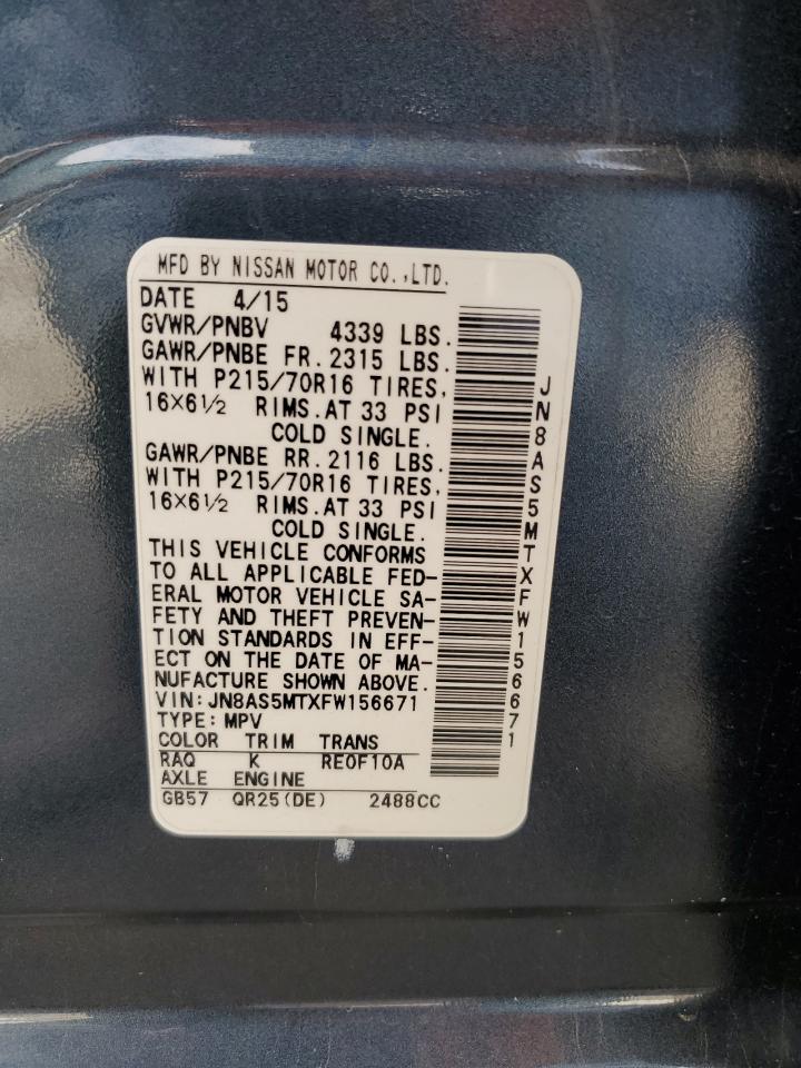2015 Nissan Rogue Select S VIN: JN8AS5MTXFW156671 Lot: 65473915