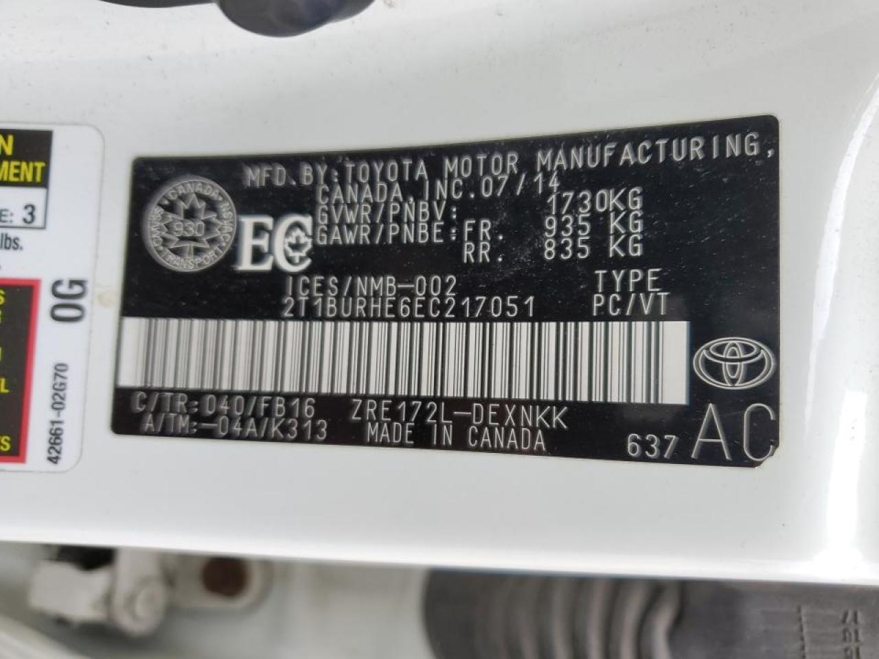 2014 Toyota Corolla L VIN: 2T1BURHE6EC217051 Lot: 64185345