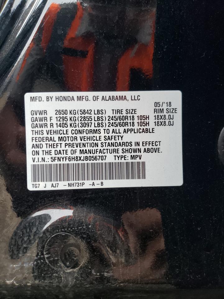 2018 Honda Pilot Exl VIN: 5FNYF6H8XJB056707 Lot: 64847325