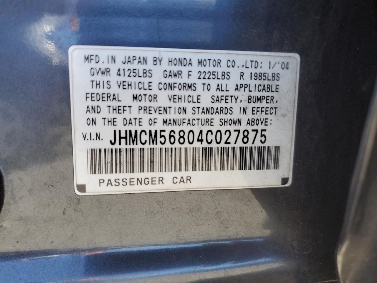 2004 Honda Accord Ex VIN: JHMCM56804C027875 Lot: 66106155