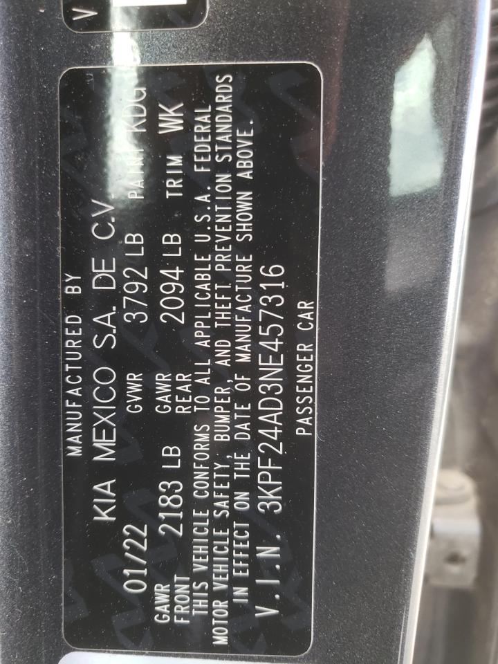 3KPF24AD3NE457316 2022 Kia Forte Fe