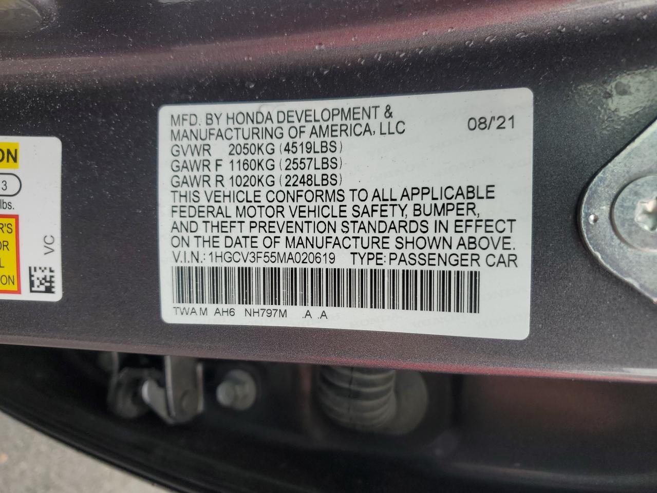 2021 Honda Accord Hybrid Exl VIN: 1HGCV3F55MA020619 Lot: 63690945