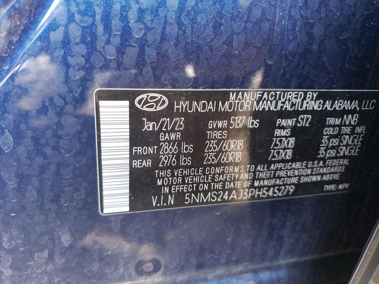 2023 Hyundai Santa Fe Sel VIN: 5NMS24AJ3PH545279 Lot: 63060985