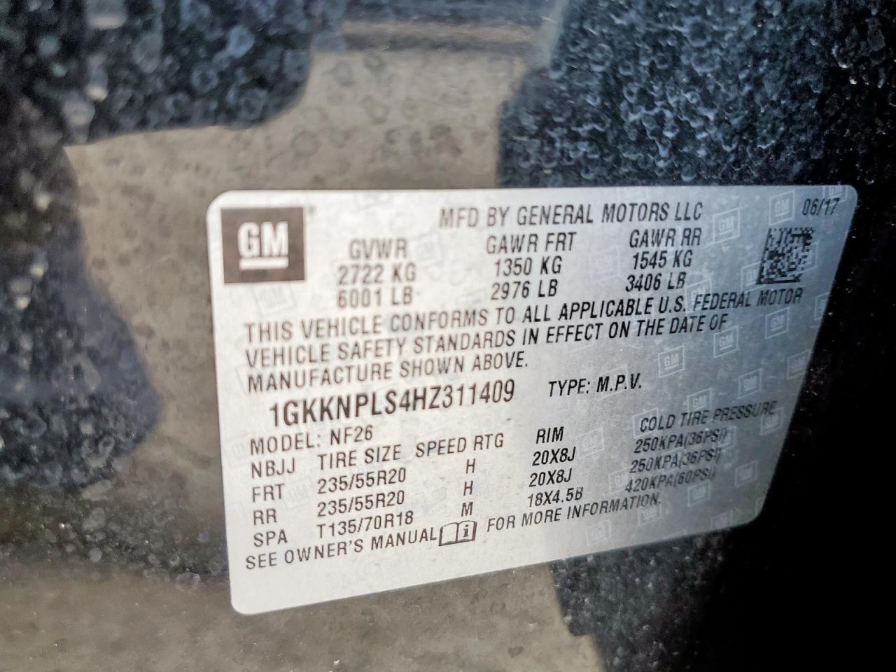 2017 GMC Acadia Denali VIN: 1GKKNPLS4HZ311409 Lot: 63403145