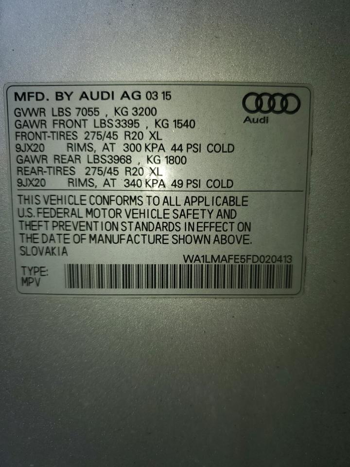 2015 Audi Q7 Tdi Premium Plus VIN: WA1LMAFE5FD020413 Lot: 65028835