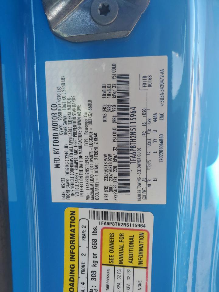 2022 Ford Mustang VIN: 1FA6P8TH2N5115964 Lot: 66471115