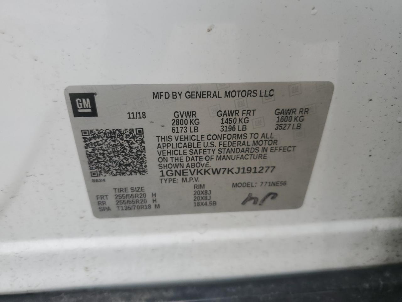 2019 Chevrolet Traverse Premier VIN: 1GNEVKKW7KJ191277 Lot: 67086715