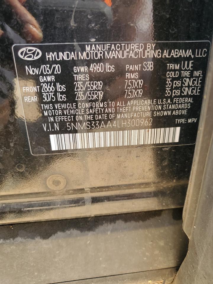 2020 Hyundai Santa Fe Sel VIN: 5NMS33AA4LH300962 Lot: 63379035