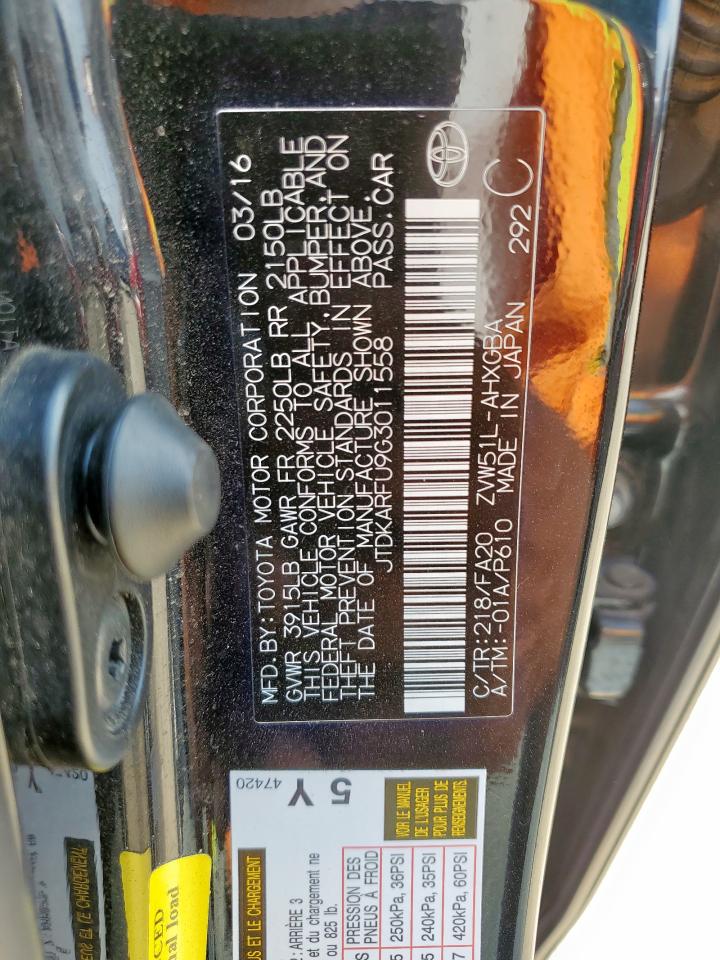 2016 Toyota Prius VIN: JTDKARFU9G3011558 Lot: 63297145