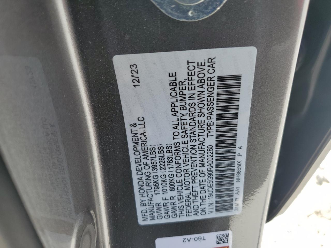 19ude5g90ra002280 19UDE5G90RA002280 2024 Acura Integra Type S