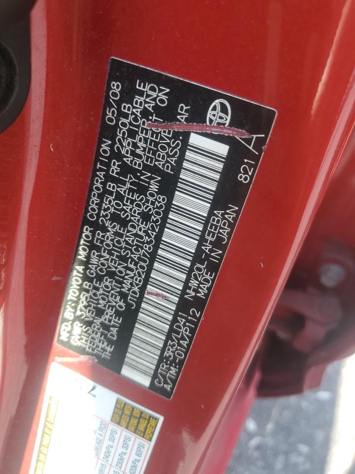 2008 Toyota Prius VIN: JTDKB20U783423038 Lot: 65131975