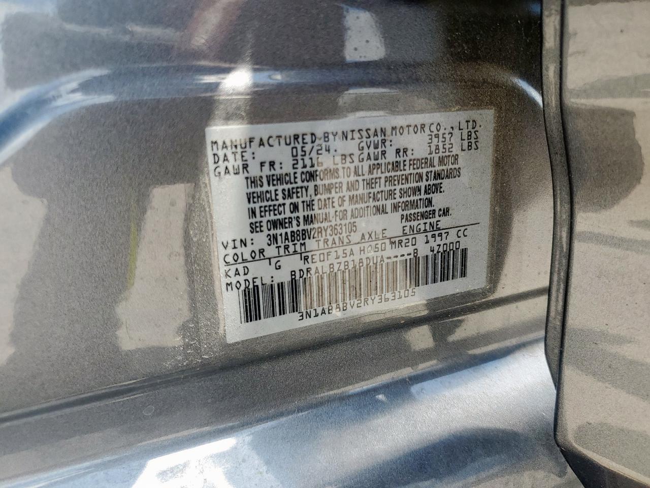 2024 Nissan Sentra S VIN: 3N1AB8BV2RY363105 Lot: 64898185