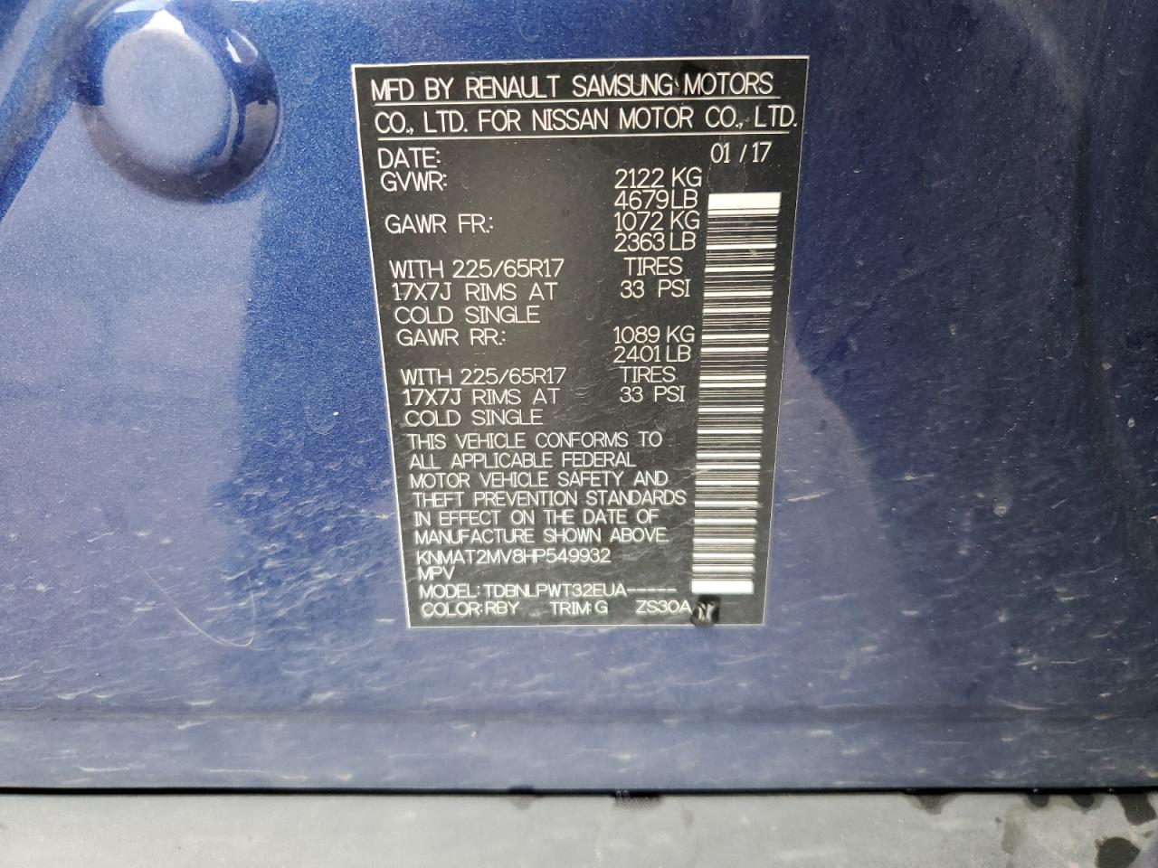 2017 Nissan Rogue S VIN: KNMAT2MV8HP549932 Lot: 65234275