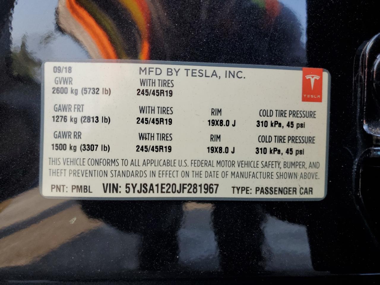 2018 Tesla Model S VIN: 5YJSA1E20JF281967 Lot: 64410695
