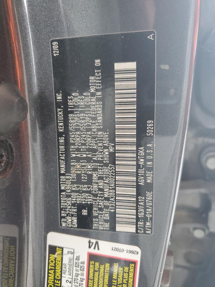 2010 Toyota Venza VIN: 4T3ZA3BB1AU022557 Lot: 63301245