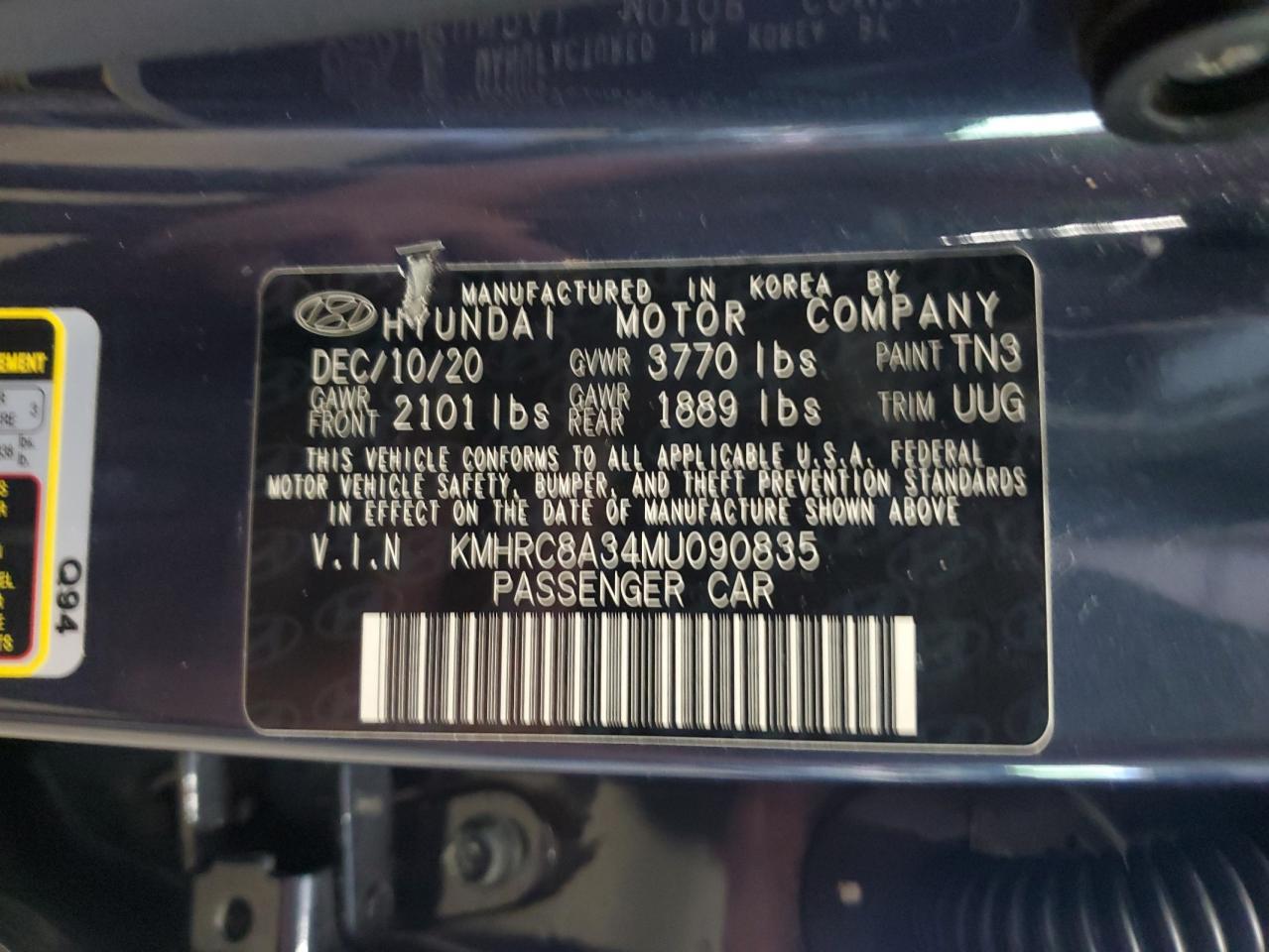 2021 Hyundai Venue Sel VIN: KMHRC8A34MU090835 Lot: 65203495