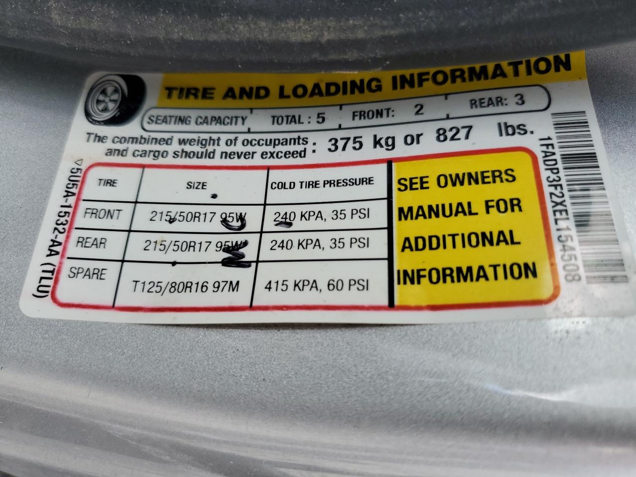 2014 Ford Focus Se VIN: 1FADP3F2XEL154508 Lot: 64826895
