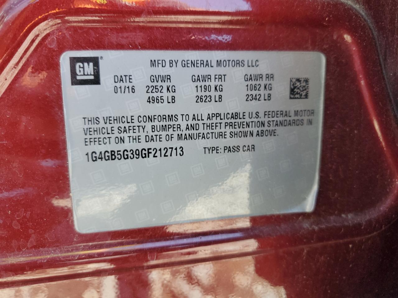 2016 Buick Lacrosse VIN: 1G4GB5G39GF212713 Lot: 65183505