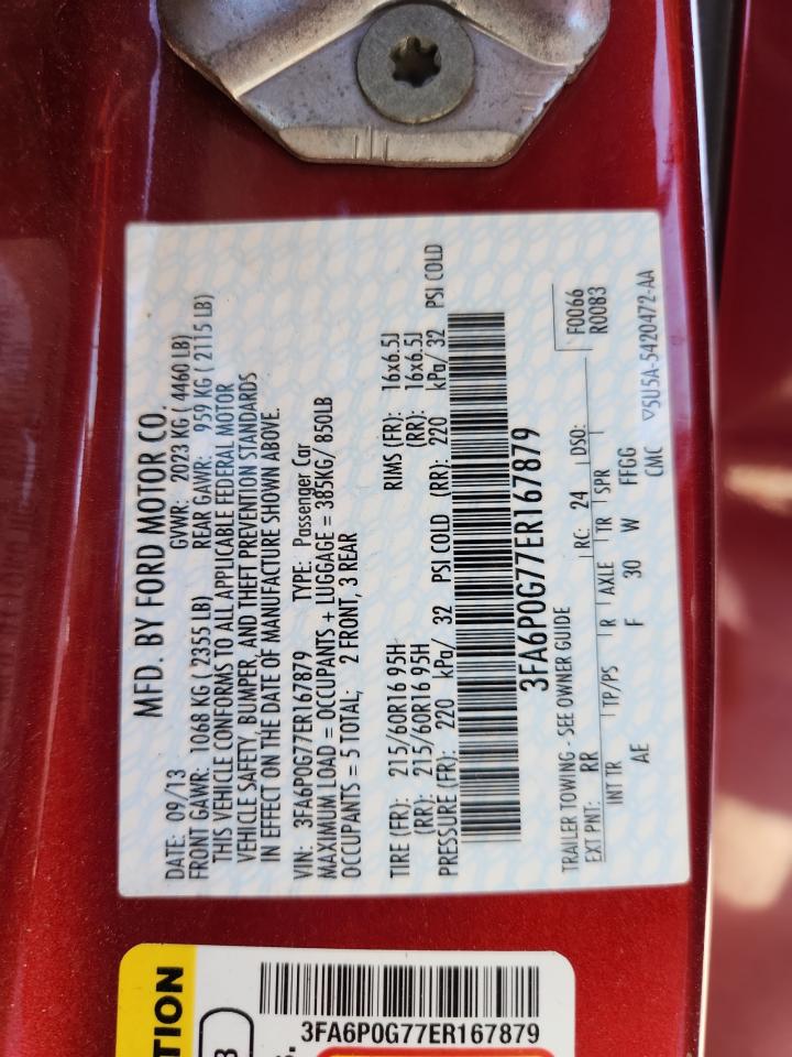 2014 Ford Fusion S VIN: 3FA6P0G77ER167879 Lot: 63849675