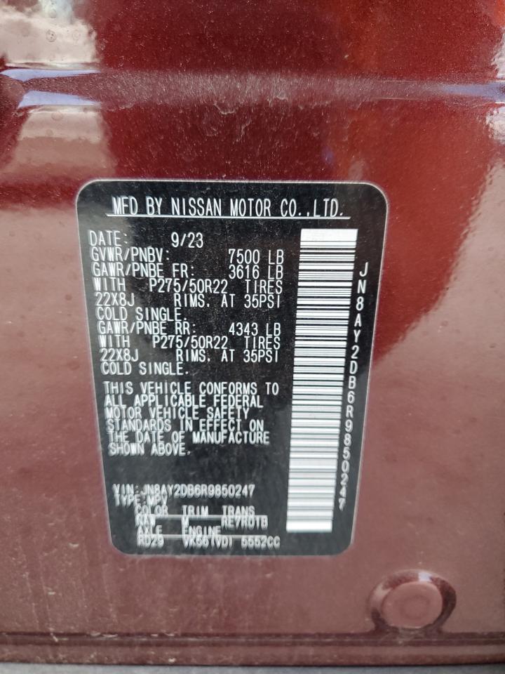 2024 Nissan Armada Platinum VIN: JN8AY2DB6R9850247 Lot: 64667105