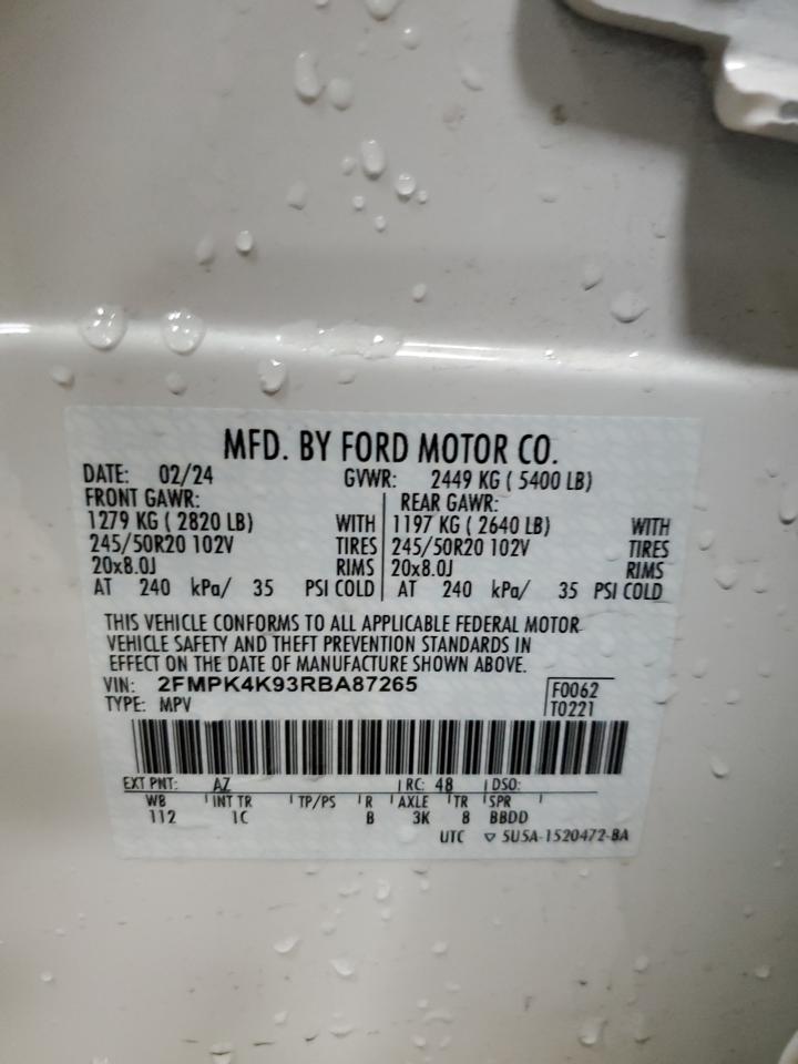 2024 Ford Edge Titanium VIN: 2FMPK4K93RBA87265 Lot: 62500035