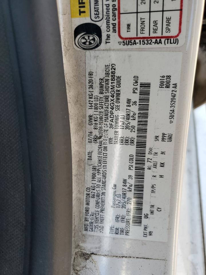 2016 Ford Fiesta St VIN: 3FADP4GX4GM188820 Lot: 63880485