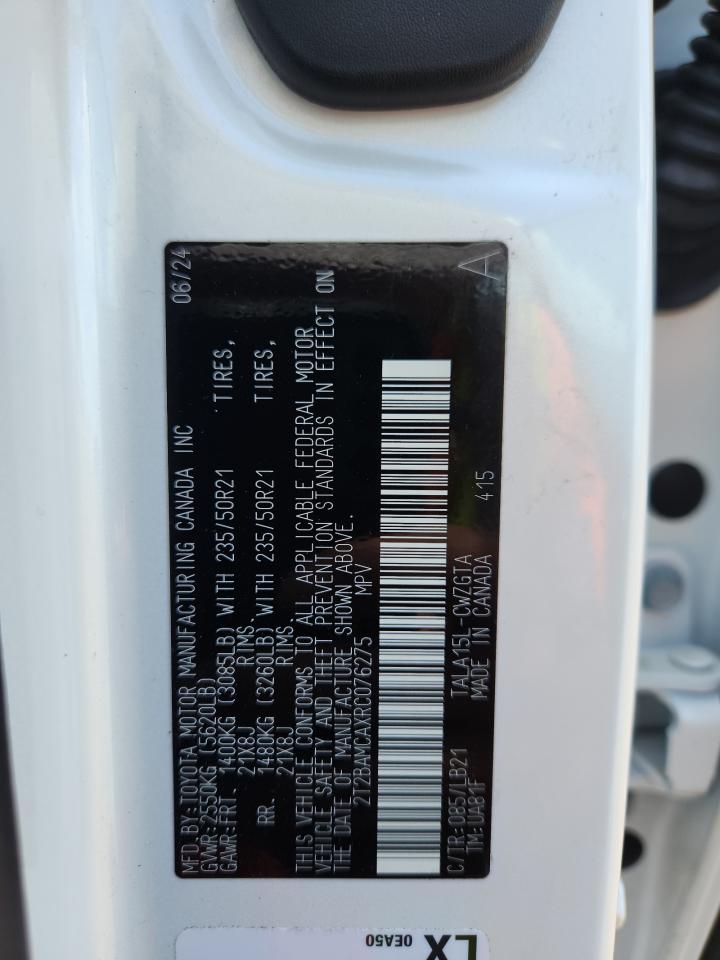 2024 Lexus Rx 350 Base VIN: 2T2BAMCAXRC076275 Lot: 64814985