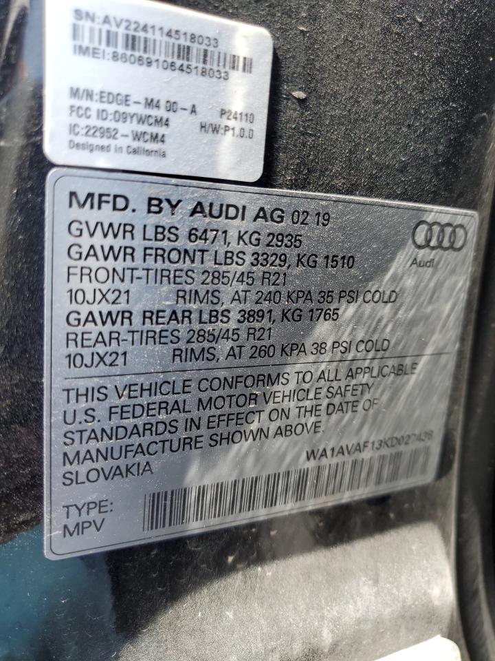 2019 Audi Q8 Premium VIN: WA1AVAF13KD027436 Lot: 64143025