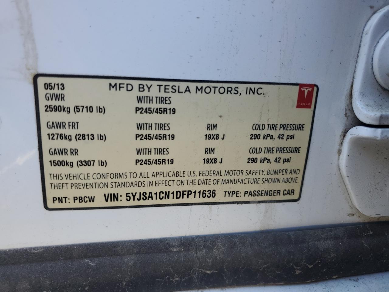 2013 Tesla Model S VIN: 5YJSA1CN1DFP11636 Lot: 63684935