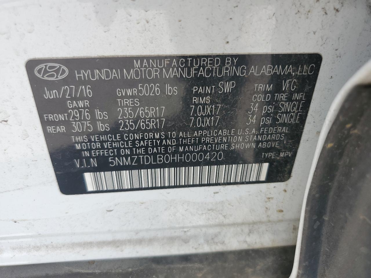 2017 Hyundai Santa Fe Sport VIN: 5NMZTDLB0HH000420 Lot: 65213825