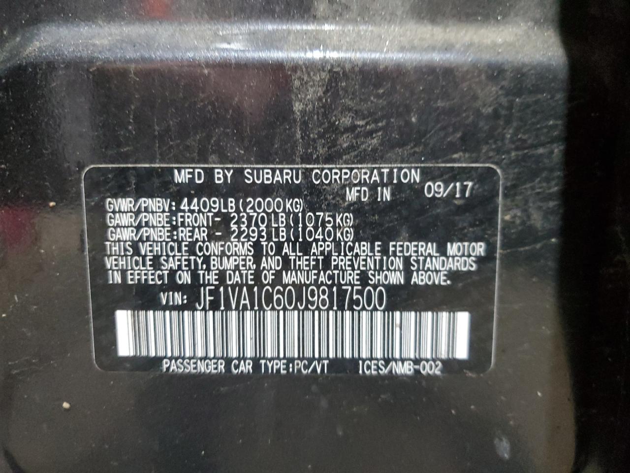 2018 Subaru Wrx Premium VIN: JF1VA1C60J9817500 Lot: 64366295