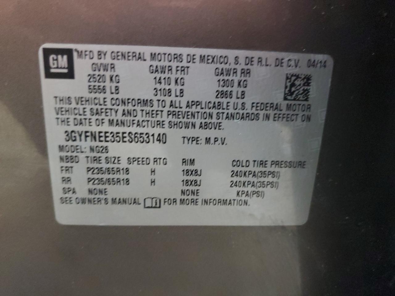 2014 Cadillac Srx Luxury Collection VIN: 3GYFNEE35ES653140 Lot: 63668005