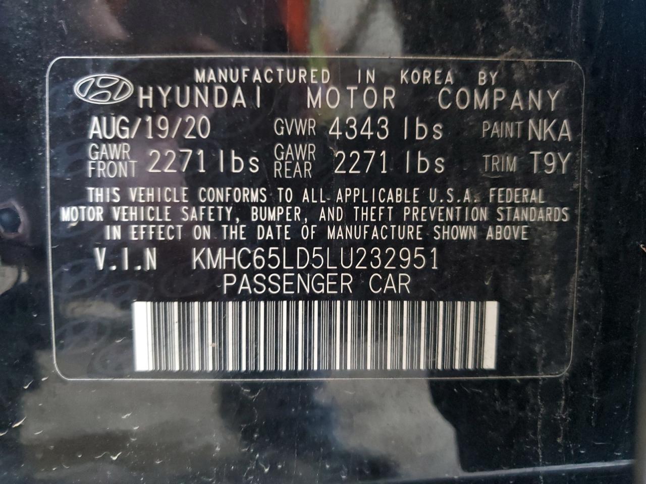 2020 Hyundai Ioniq Se VIN: KMHC65LD5LU232951 Lot: 65032655