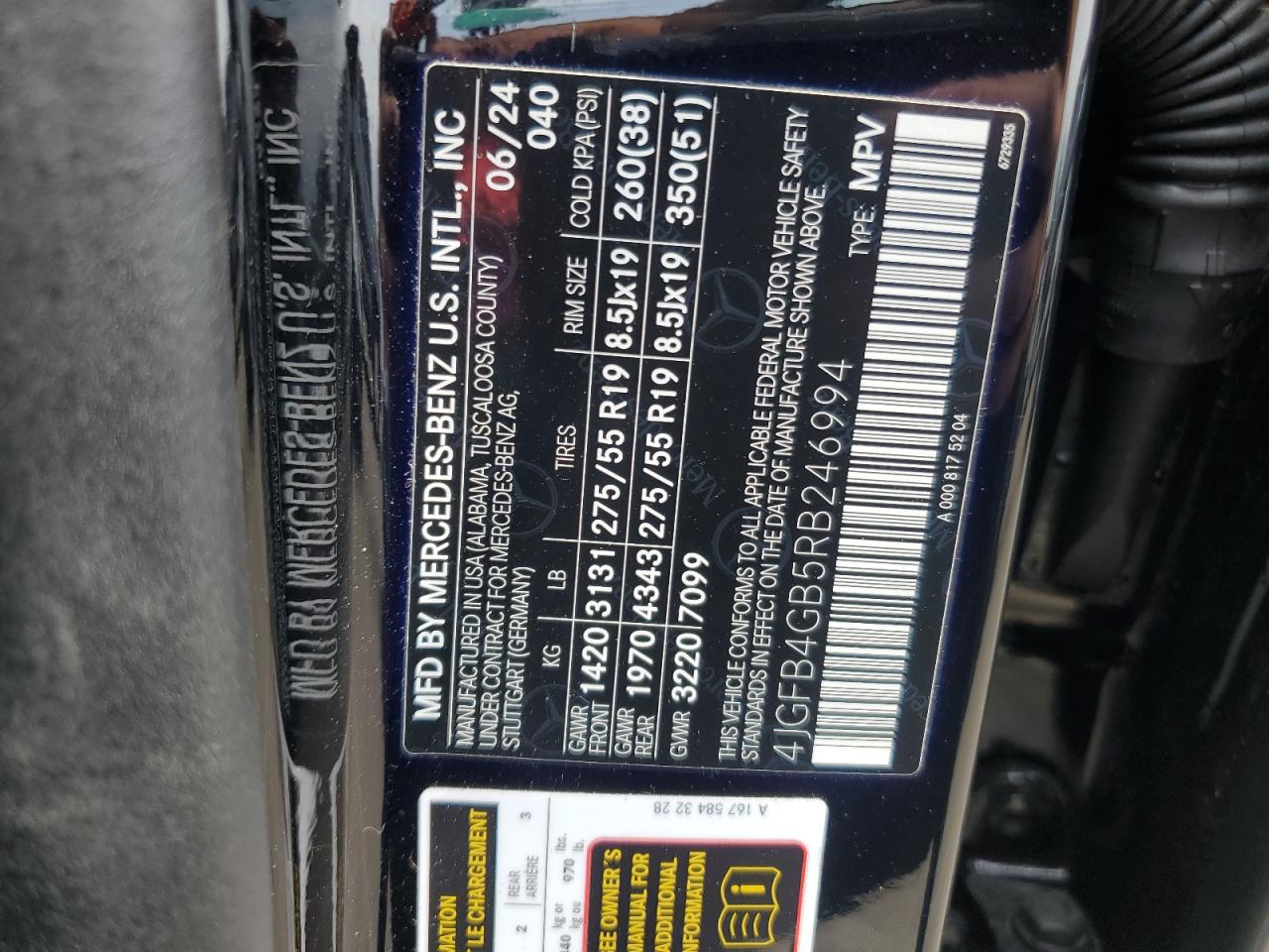 2024 Mercedes-Benz Gle 450E 4Matic VIN: 4JGFB4GB5RB246994 Lot: 64992075