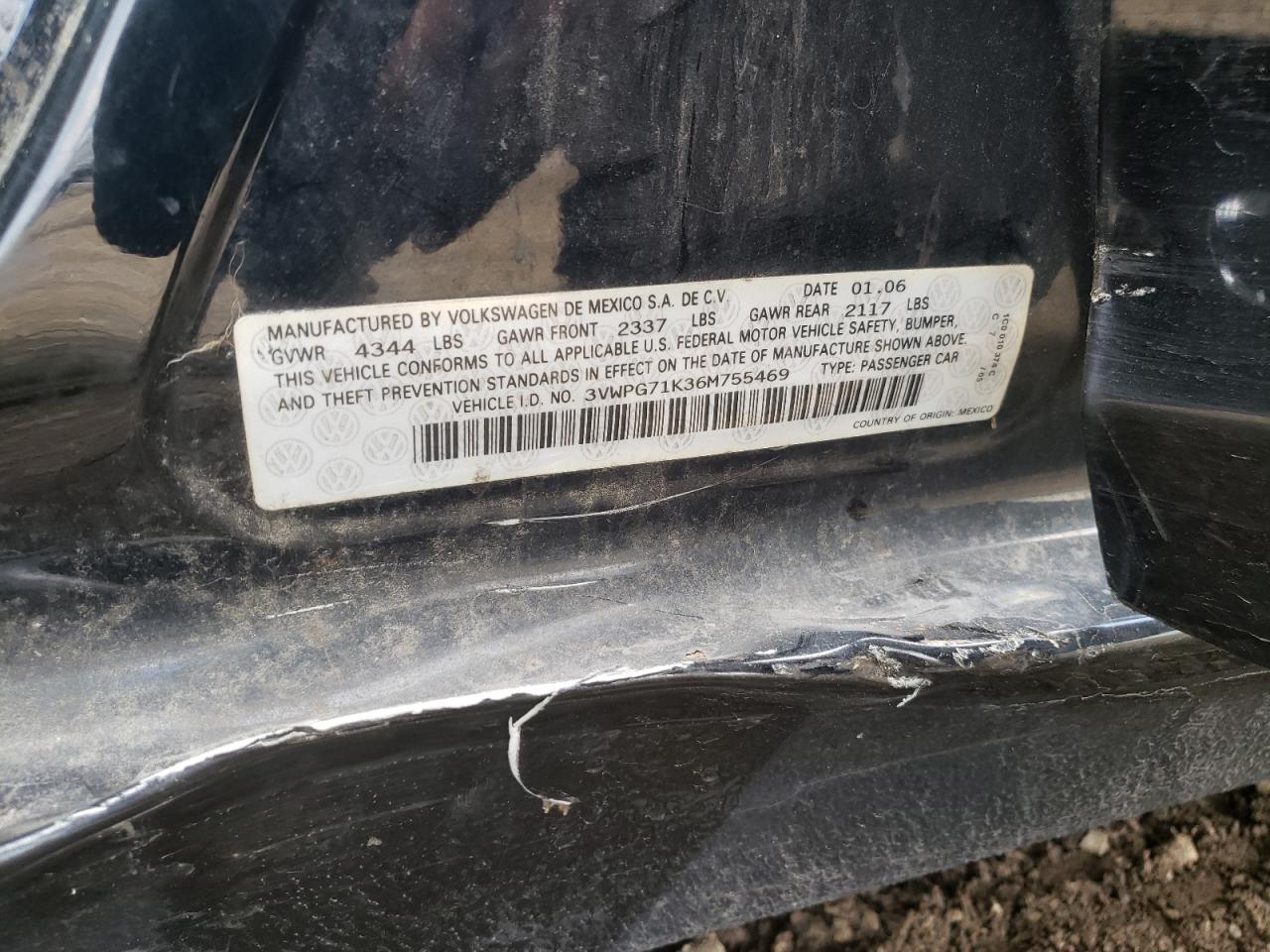 2006 Volkswagen Jetta Value VIN: 3VWPG71K36M755469 Lot: 63503695