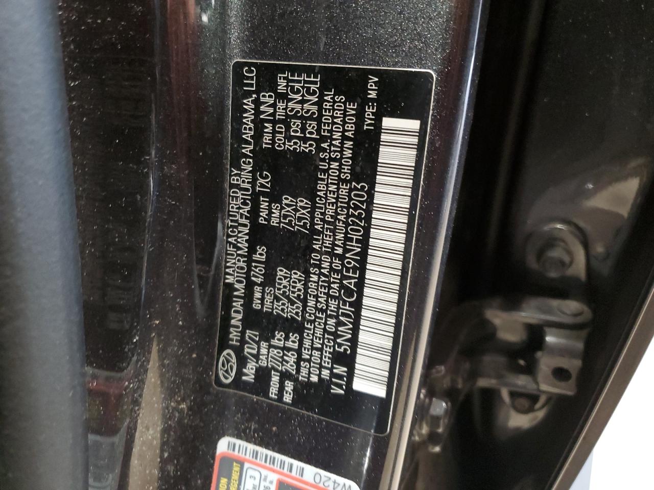 2022 Hyundai Tucson Sel VIN: 5NMJFCAE9NH023203 Lot: 64014225