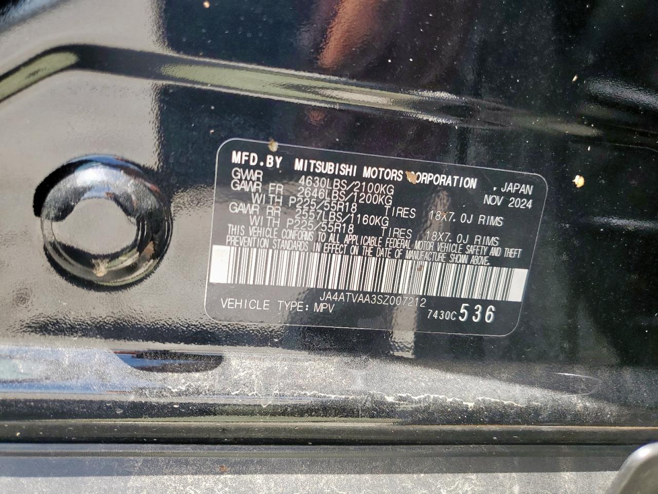 2025 Mitsubishi Eclipse Cross Le VIN: JA4ATVAA3SZ007212 Lot: 67325665