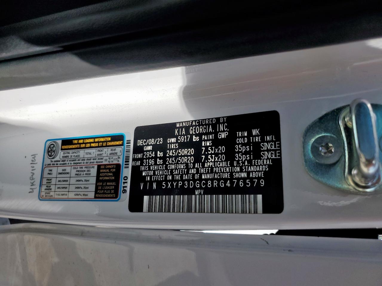 2024 Kia Telluride Ex VIN: 5XYP3DGC8RG476579 Lot: 64183345