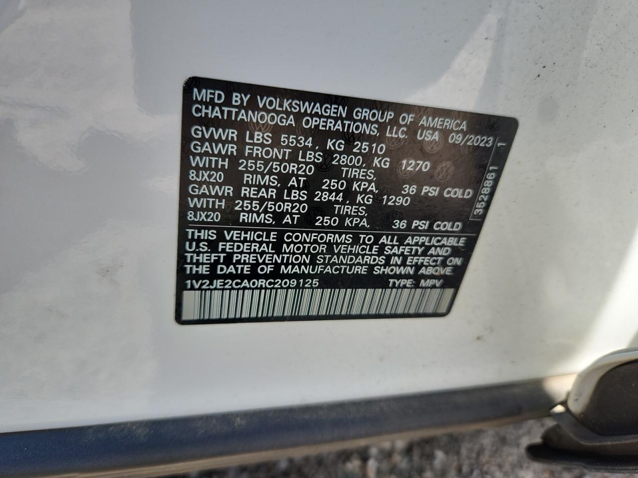2024 Volkswagen Atlas Cross Sport Se VIN: 1V2JE2CA0RC209125 Lot: 63325845