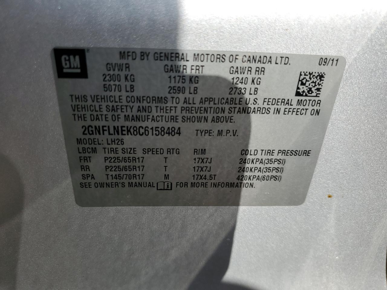 2012 Chevrolet Equinox Lt VIN: 2GNFLNEK8C6158484 Lot: 64743235