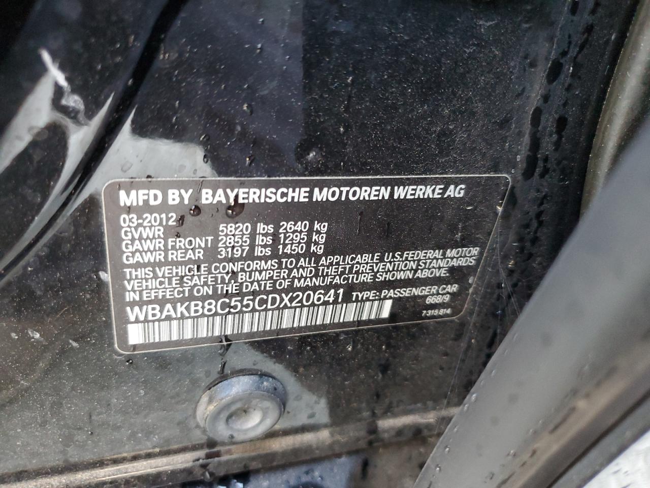 2012 BMW 750 Li VIN: WBAKB8C55CDX20641 Lot: 64116605