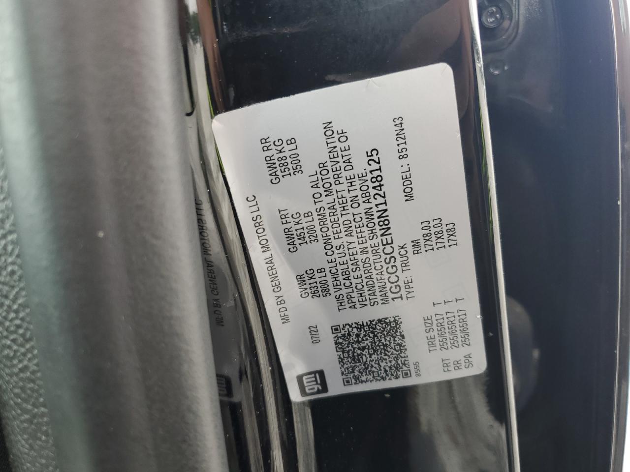 2022 Chevrolet Colorado Lt VIN: 1GCGSCEN8N1248125 Lot: 65018435