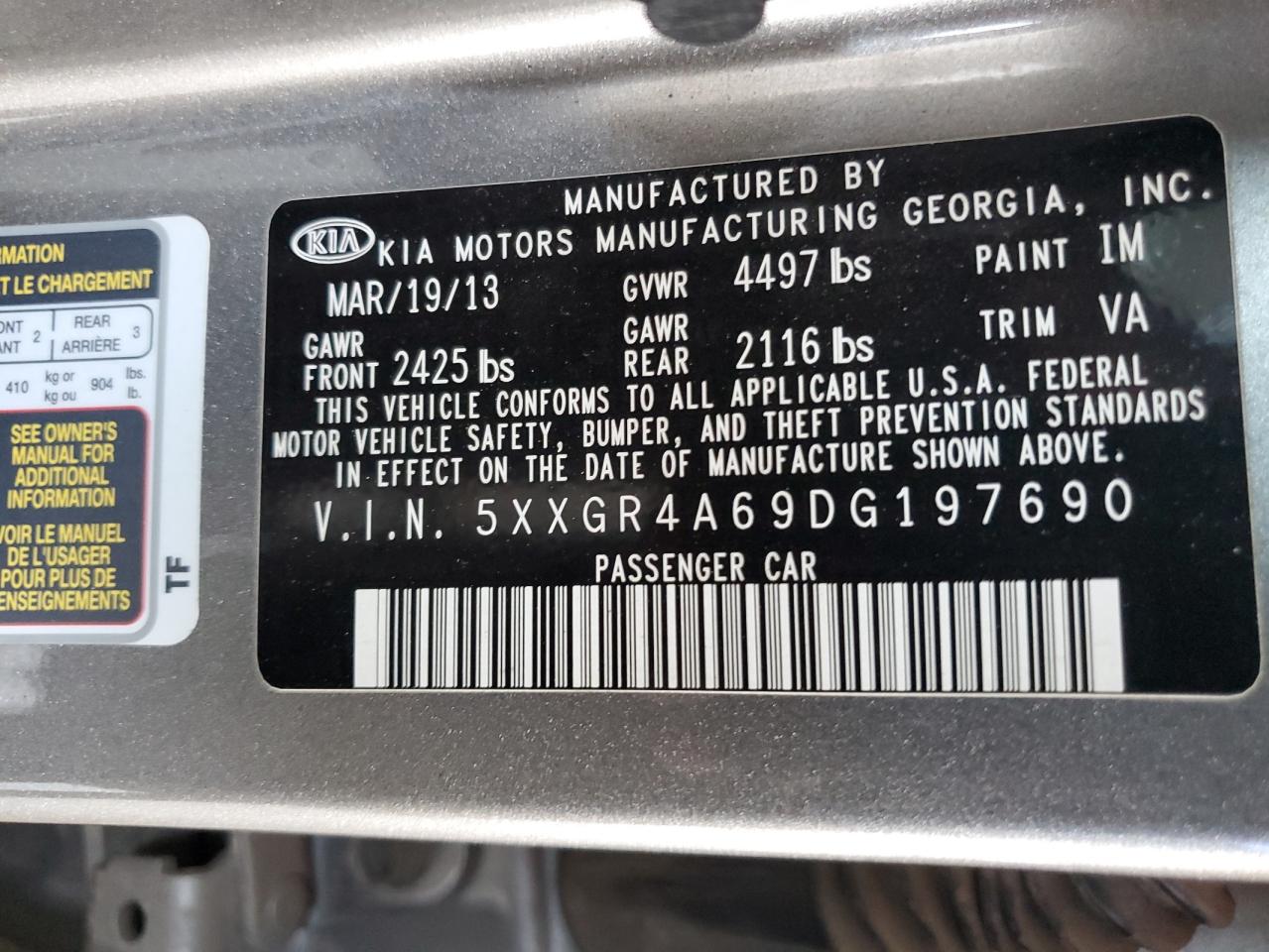 2013 Kia Optima Sx VIN: 5XXGR4A69DG197690 Lot: 65010495