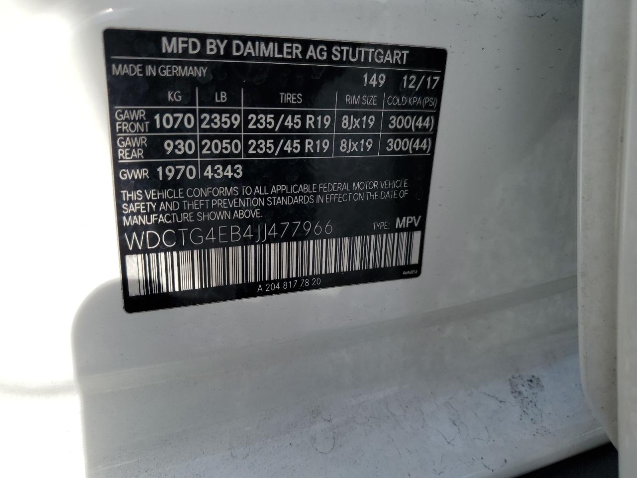 2018 Mercedes-Benz Gla 250 VIN: WDCTG4EB4JJ477966 Lot: 64365755